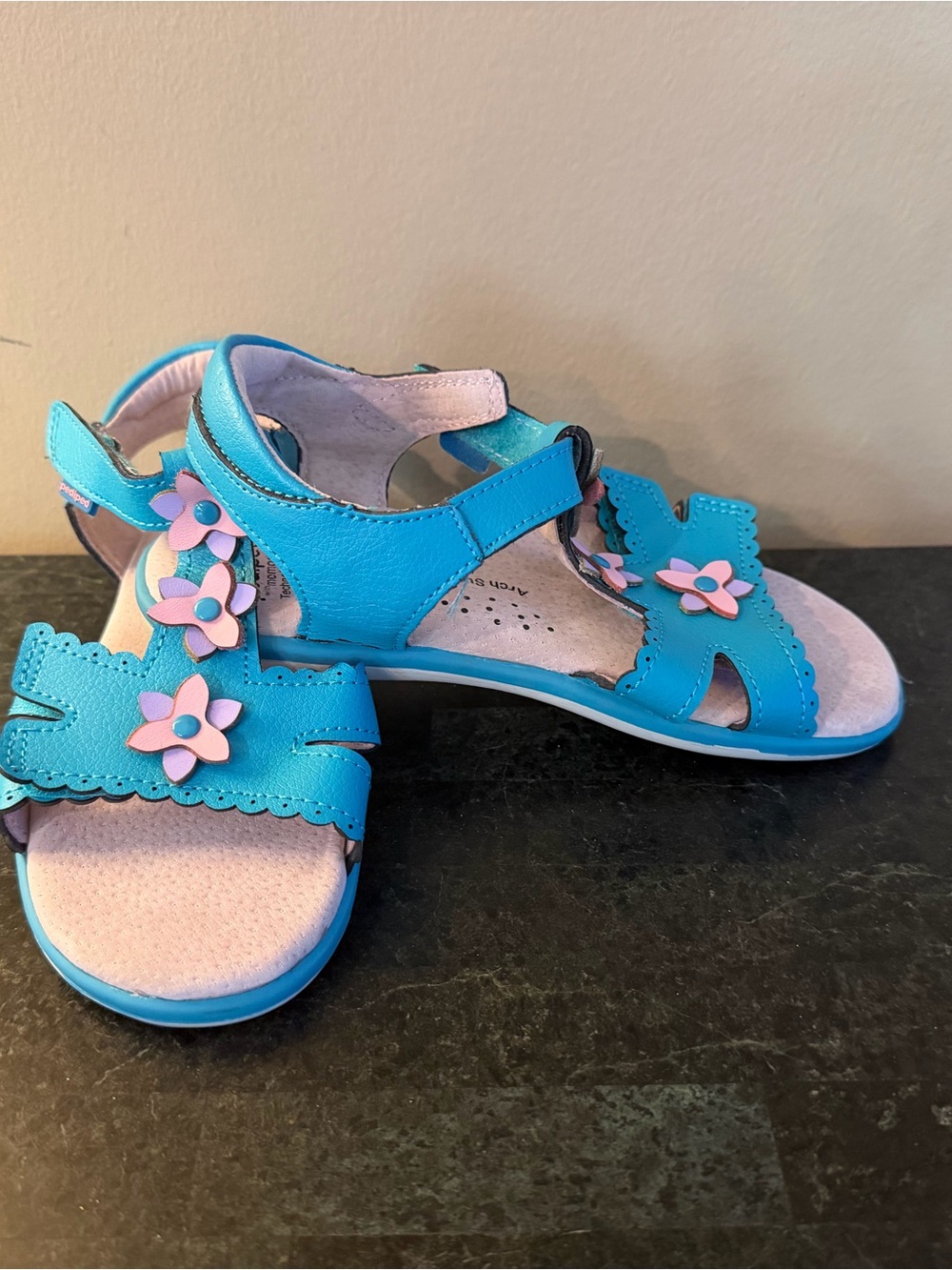 Pediped Girls' Turquoise Floral Sandals - Kids Shoes